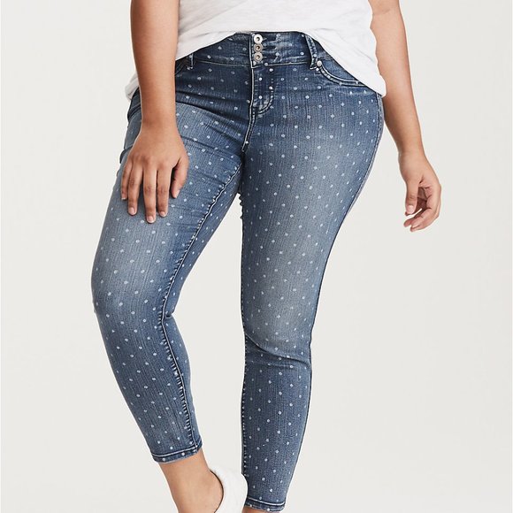 torrid Denim - NEW Torrid Polka Dot Jegging CROP JEAN Capri Denim